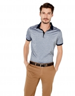 Blue microprint mercerized polo shirt