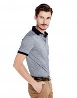 Blue microprint mercerized polo shirt