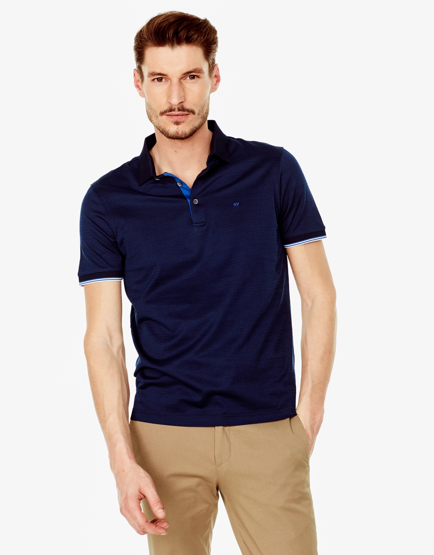 Navy blue microprint polo shirt