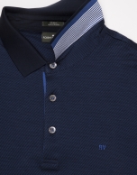 Navy blue microprint polo shirt