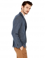 Deep blue microprint cotton/linen sports coat