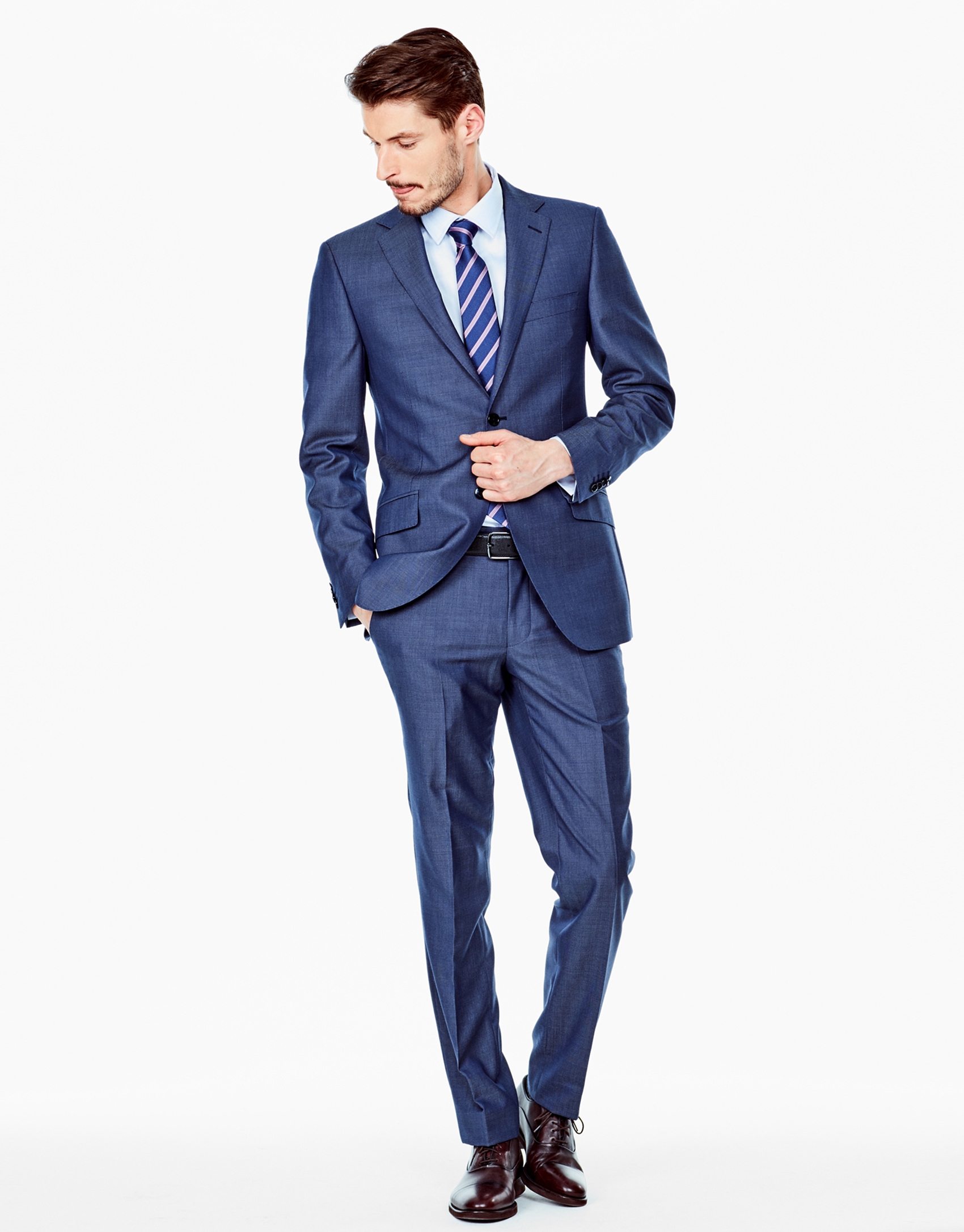 Blue bird's eye weave regular fit suit