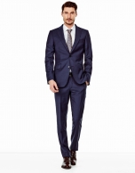 Navy blue microcheck regular fit suit 