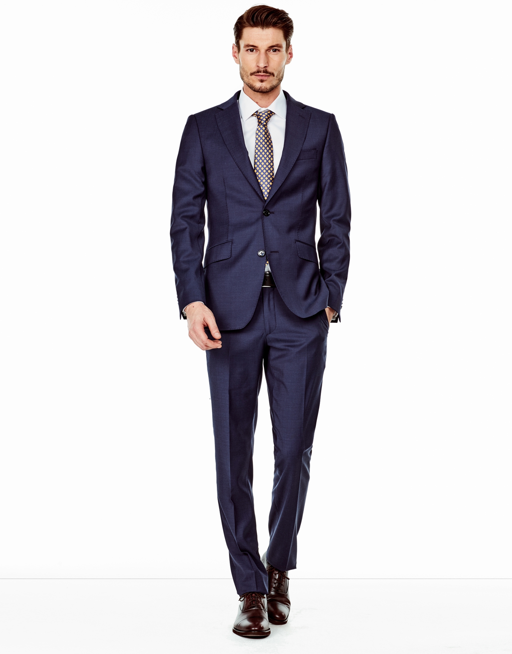 Navy blue microcheck regular fit suit 