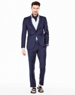 Navy blue striped slim fit suit