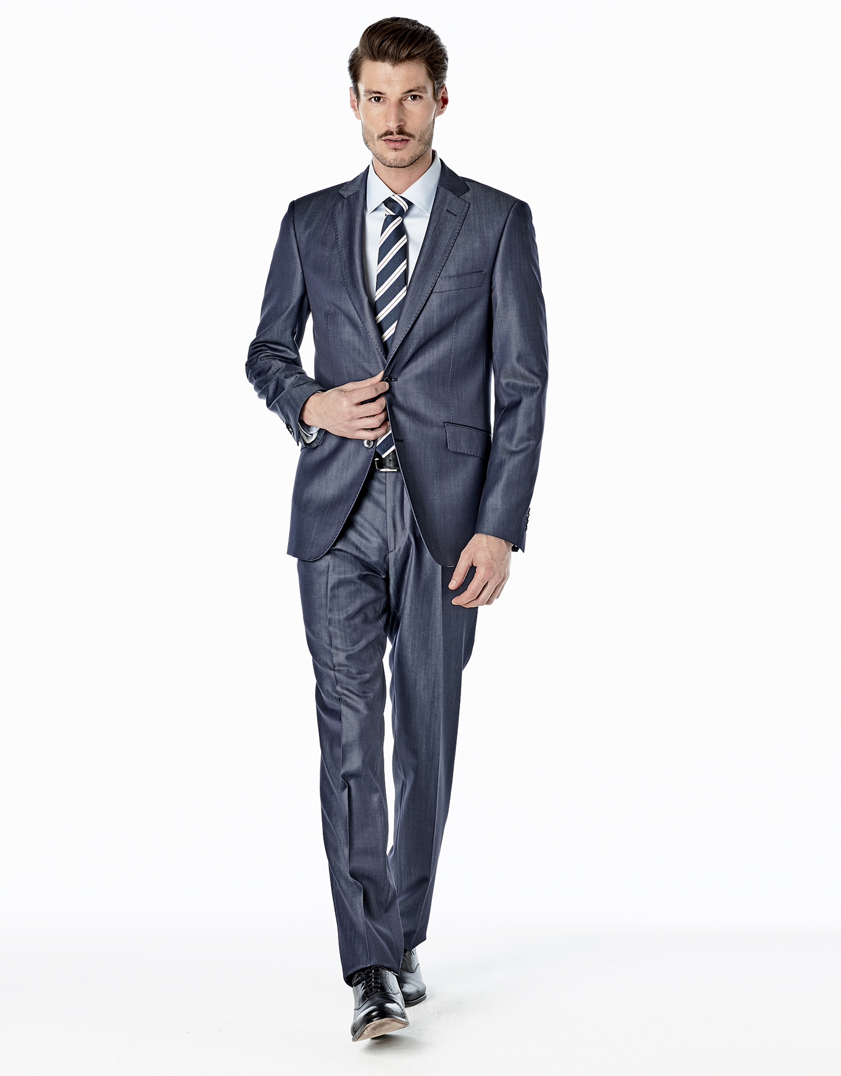 Navy blue jean effect regular fit suit