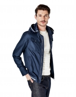 Navy blue parka with removable hood