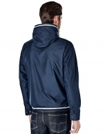 Navy blue parka with removable hood