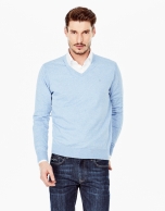 Light blue cotton V-neck sweater