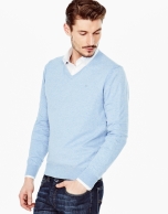 Light blue cotton V-neck sweater