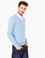 Light blue cotton V-neck sweater