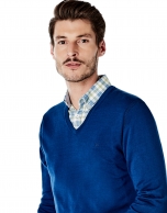 Deep blue cotton V-neck sweater