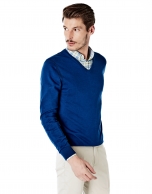 Deep blue cotton V-neck sweater