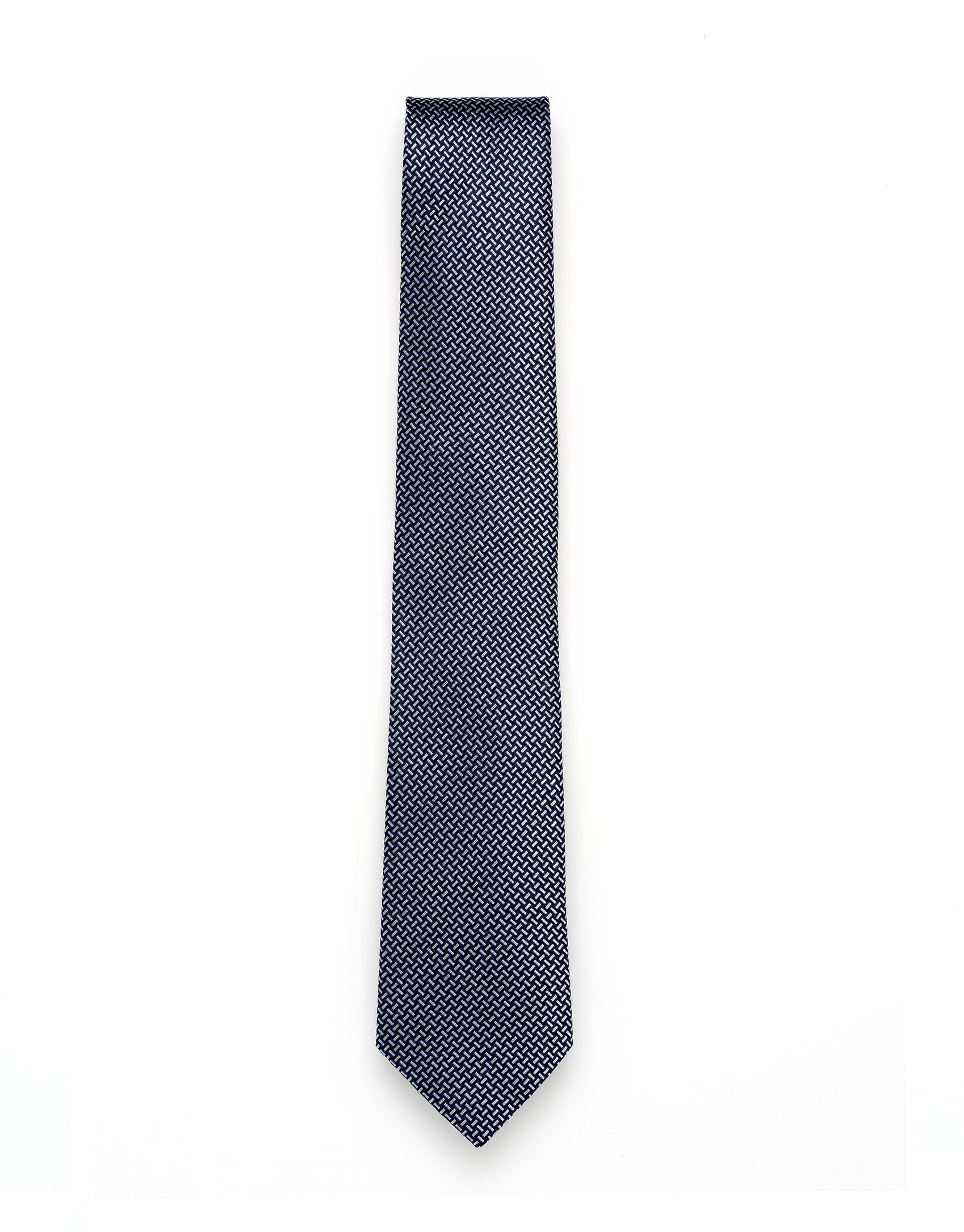 Navy blue and white jacquard tie