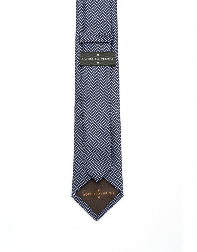 Navy blue and white jacquard tie