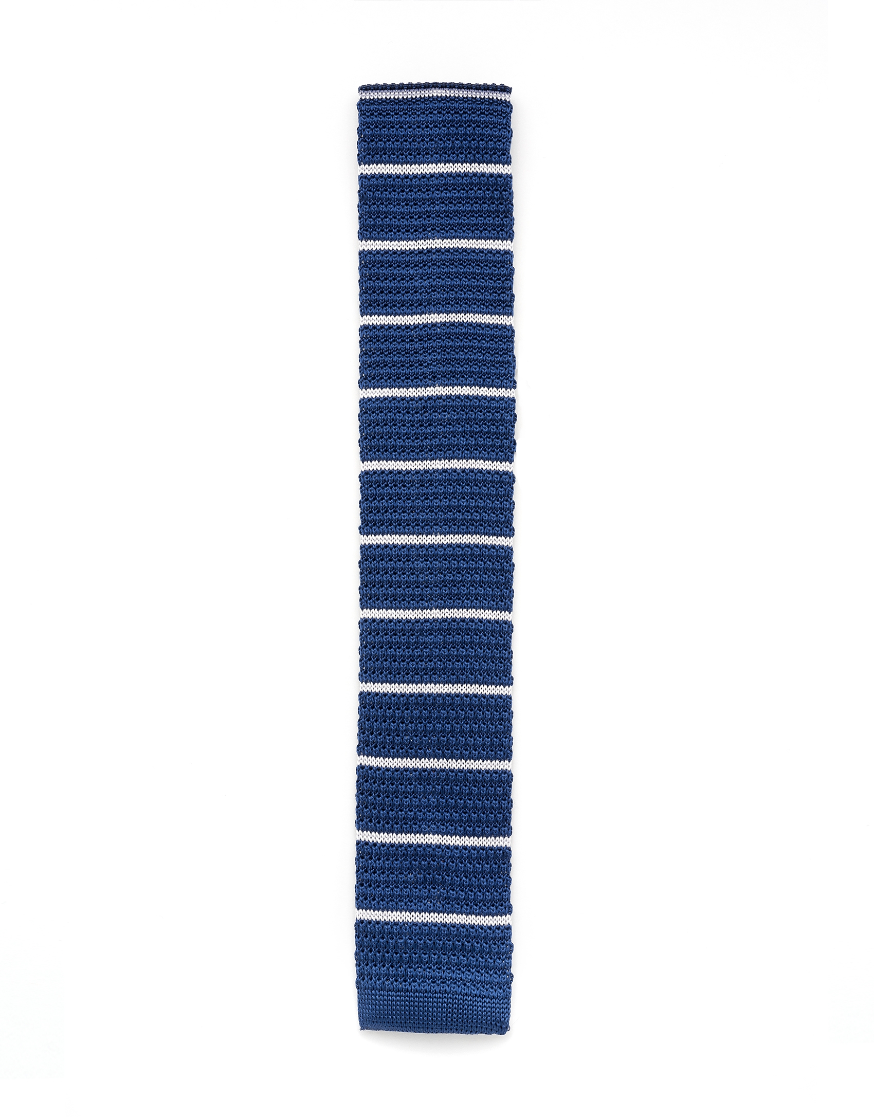 Blue and white striped knit tie