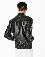 Black leather bomber jacket