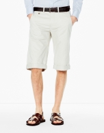 Stone-colored cotton long bermuda shorts