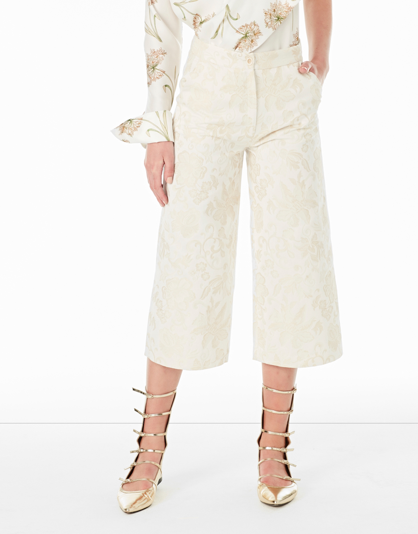 Beige jacquard culottes