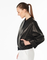 Black leather bomber jacket