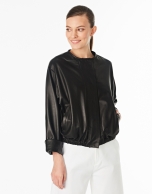 Black leather bomber jacket