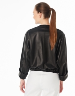 Black leather bomber jacket