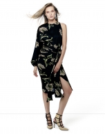 Black floral print asymmetric dress