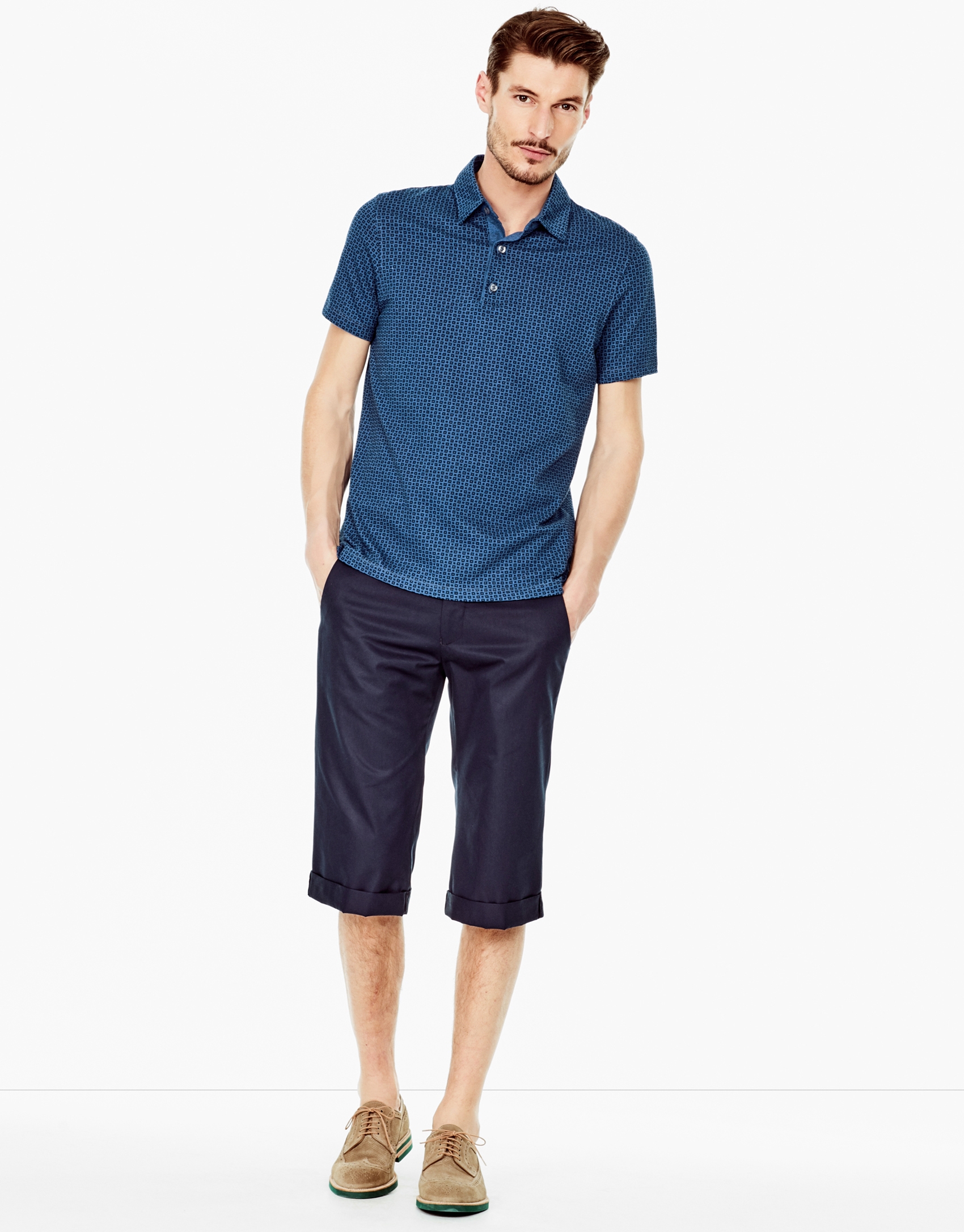 Blue cotton long bermuda shorts