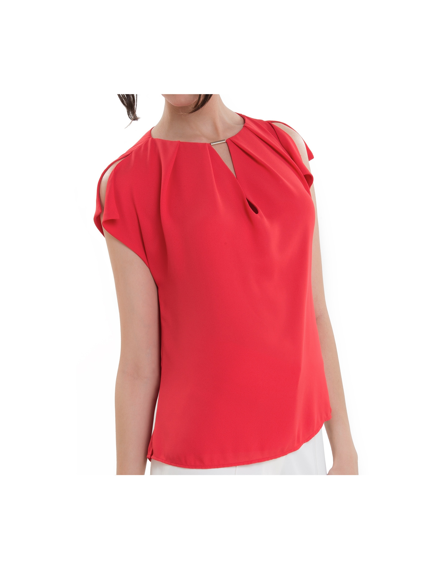 Red top with tear drop neckline