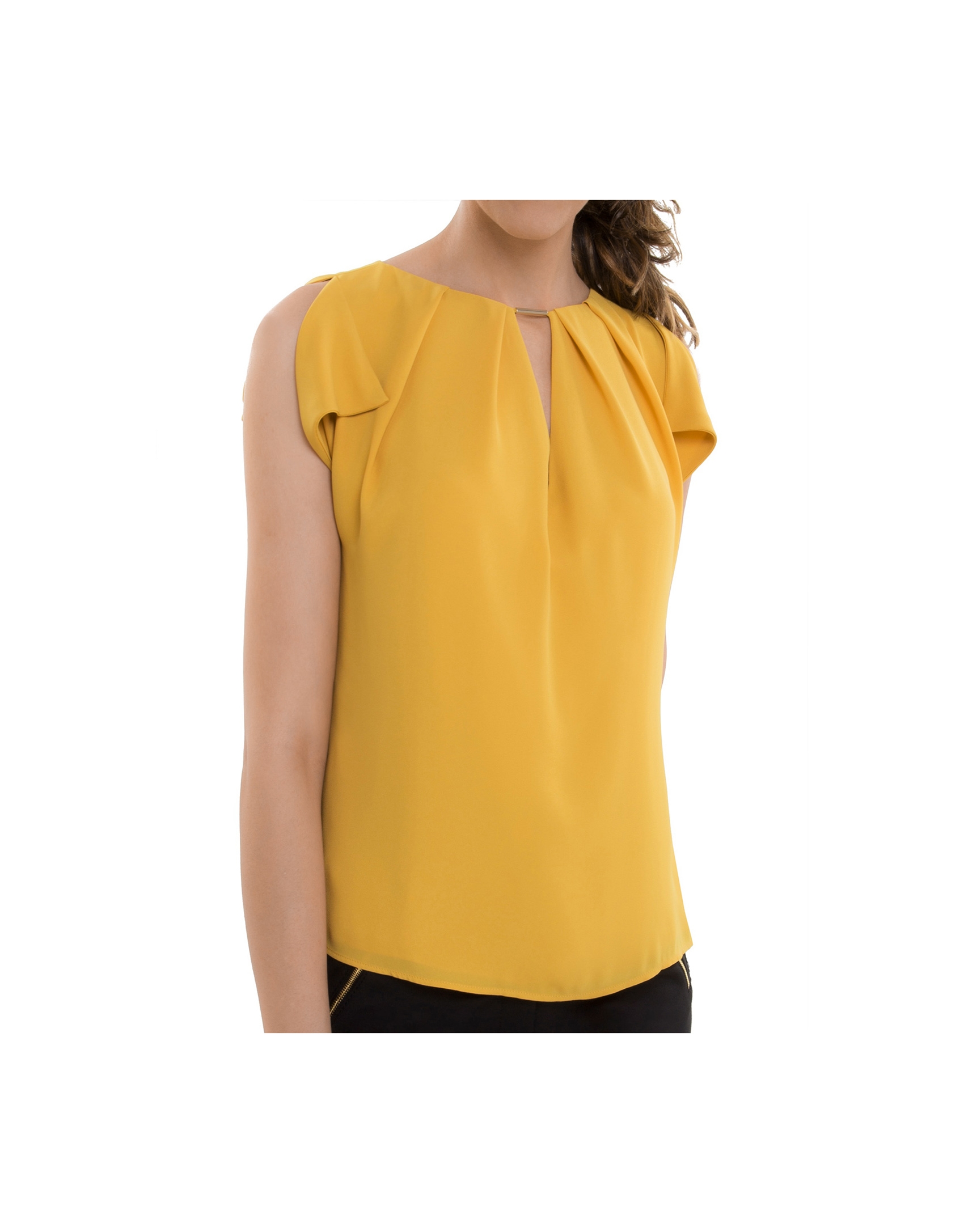 Amber top with tear drop neckline