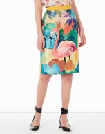 Flamingo print jacquard skirt