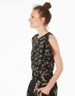 Black floral print asymmetric blouse