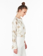 Beige floral print asymmetric blouse