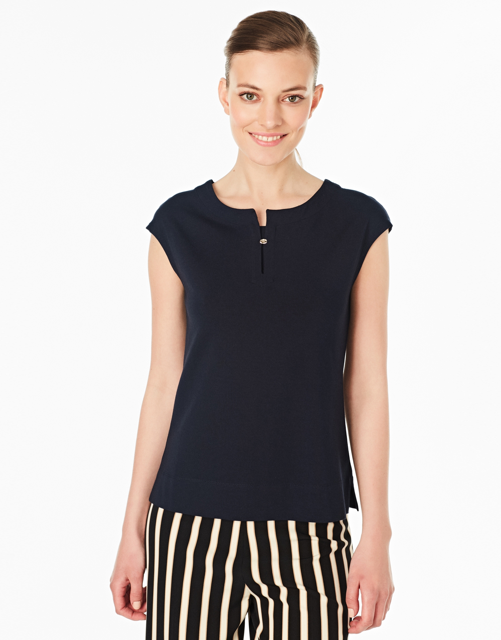 Navy blue-colored sleeveless top