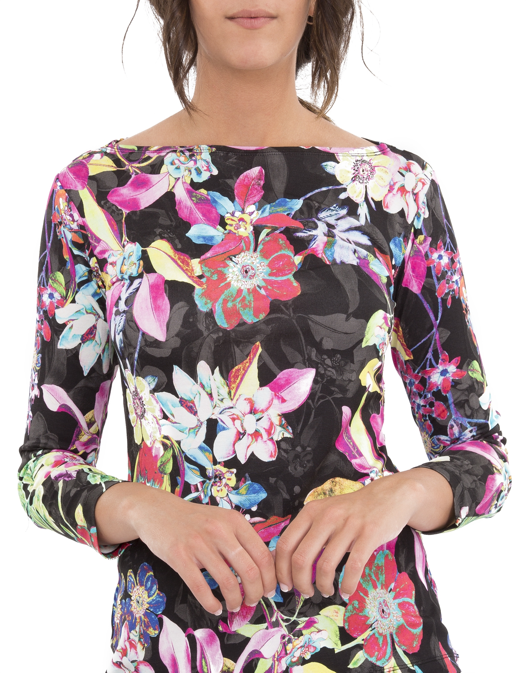 Pink floral print, long-sleeved top