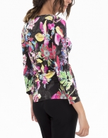 Pink floral print, long-sleeved top