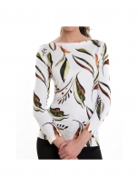 Beige leaf print, long-sleeved top 