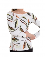 Beige leaf print, long-sleeved top 