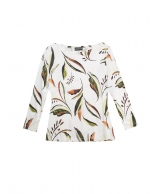 Beige leaf print, long-sleeved top 