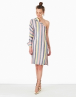 Multicolor striped asymmetric shirtwaist dress