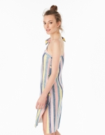 Multicolor striped asymmetric shirtwaist dress