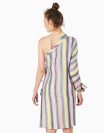 Multicolor striped asymmetric shirtwaist dress