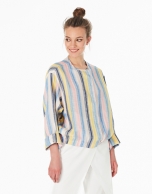 Multicolor striped linen bomber jacket