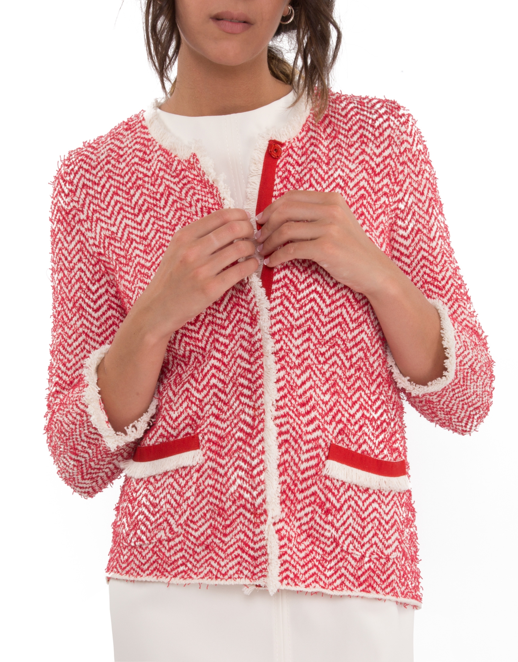 Chaqueta punto flecos azalea