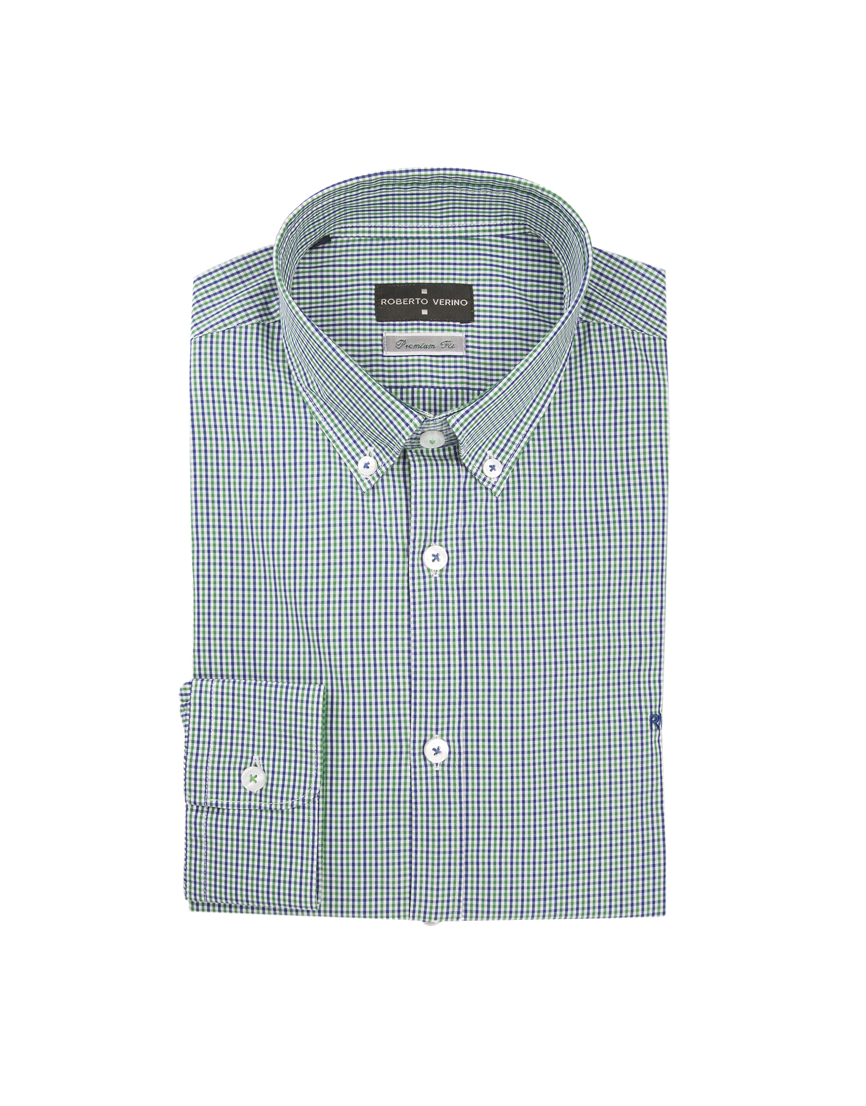 Camisa cuadros pequeños azul y verde