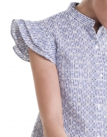 Blue embroidered shirt with flounces