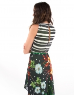 Striped dress with floral design and green lining