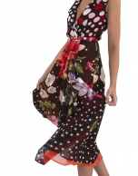 Dress with polka dots and flowers and coral lining