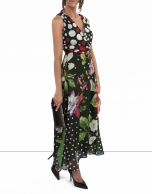 Dress with polka dots and flowers and green lining