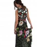 Dress with polka dots and flowers and green lining